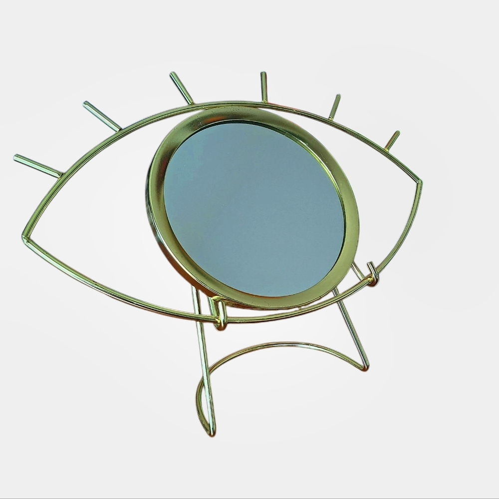 Eyelash Mirror Framed Gold Metal With Stand - Picture 5 of 10